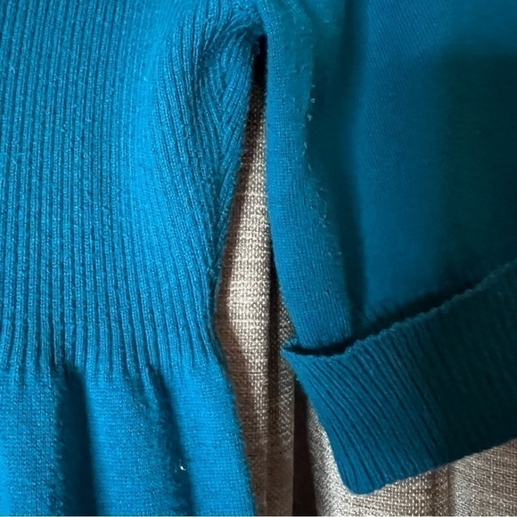 Take Out Turquoise Turtleneck Button Accent Elbow Length Sweater Dress Large - Picture 9 of 14